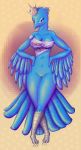  1ndigocat_artist absurd_res avian bird bluebird chubbygirl claws digital_media_(artwork) diva dramaqueen fan_character feathers hi_res nude overweight paws princess queen royalty slightly_chubby thick_thighs tweetfur twitter 