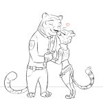  &lt;3 1:1 2019 anthro badge barefoot belt black_and_white_and_red bulletproof_vest cheetah clothed clothing dipstick_ears disney duo eyes_closed felid feline female hand_holding kii_catano kissing male male/female mammal multicolored_ears necktie officer_fangmeyer pantherine police_uniform simple_background standing tailwag tggeko tiger uniform utility_belt white_background zootopia 