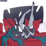  1:1 absurd_res anthro arthropod bed bedroom_eyes big_breasts bra breasts butt changeling clothing female friendship_is_magic furniture garter_straps hi_res longtailshort my_little_pony narrowed_eyes panties queen_chrysalis_(mlp) seductive tongue tongue_out underwear 