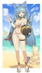  animal_ears bikini romana swimsuits tail wardrobe_malfunction 