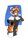  anthro arknights black_body breasts clothed clothing felid female hi_res holding_glasses just_app1e looking_at_viewer mammal multicolored_body orange_body pantherine solo tiger waaifu white_body 