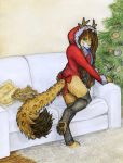  2018 :3 anthro bedroom_eyes bell big_tail black_pawpads blue_hair brown_hair butt_pose christmas christmas_lingerie christmas_tree clothed clothing cougar dipstick_tail felid feline female fluffy fluffy_tail furniture hair happy hindpaw holidays hood inside jingle_bell kneeling kneesocks legwear leotard living_room long_hair looking_at_viewer mammal multicolored_hair multicolored_tail narrowed_eyes omega_(samantha-dragon) on_sofa painting_(artwork) pawpads paws pillow playful pose red_hood red_leotard reindeer_antlers ribbons samantha-dragon seductive smile socks sofa solo stockings tail_bow tail_ribbon thigh_highs thigh_socks three-quarter_view toeless_legwear toeless_socks traditional_media_(artwork) tree two_tone_hair watercolor_(artwork) 