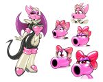  2019 anthro apron birdo breasts charlotte_(redflare500) clothing dragon eyes_closed female footwear hi_res maid_uniform mario_bros nintendo open_mouth pink_body red_eyes redflare500 ribbons rubber sequence shoes simple_background smile solo species_transformation standing surprise transformation uniform video_games white_background wings 