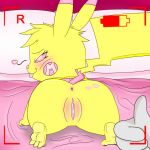  &lt;3 1:1 all_fours anus bedroom_eyes blush butt clitoris eyelashes fan_character female feral fur half-closed_eyes hi_res looking_at_viewer looking_back milachu narrowed_eyes nintendo pikachu plump_labia pok&eacute;mon pok&eacute;mon_(species) presenting presenting_hindquarters pussy seductive simple_background smile thick_thighs tongue tongue_out video_games warpedmask wide_hips yellow_body yellow_fur 