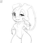  1:1 breasts cream_the_rabbit female lagomorph leporid looking_at_viewer mammal monochrome nipples pussy rabbit solo sonic_the_hedgehog_(series) wide_hips xylas 