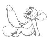  2015 alien back_markings balls big_balls chest_tuft cute_fangs digital_drawing_(artwork) digital_media_(artwork) disney experiment_(lilo_and_stitch) greyscale hand_on_penis head_tuft huge_balls humanoid_penis hyper hyper_balls hyper_penis lilo_and_stitch male markings monochrome notched_ear penis reclining side_view simple_background sketch smile solo squeakydweeb stitch_(lilo_and_stitch) tuft white_background 