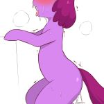  1:1 anthro berry_punch_(mlp) bodily_fluids cold-blooded-twilight edit equid female friendship_is_magic fur genital_fluids hair mammal my_little_pony open_mouth purple_body purple_fur purple_hair pussy_juice saliva semi-anthro simple_background solo tongue white_background 
