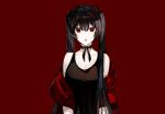  aliasing bell black_hair choker fang long_hair naru_(ul) original red red_eyes ribbons twintails 