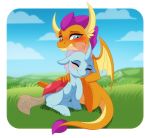  2019 arthropod blue_eyes blush changeling cuddling dragon dvixie female friendship_is_magic hi_res horn membrane_(anatomy) membranous_wings my_little_pony ocellus_(mlp) smolder_(mlp) wings 