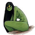  amphibian black_hair green_body green_skin hair hi_res keadonger scp-811 scp_foundation solo yellow_eyes 