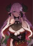  bare_shoulders black_bow black_gloves blue_eyes bow braid breasts christmas cleavage draph fur_trim gloves granblue_fantasy hair_over_one_eye horns large_breasts lavender_hair long_hair mushi024 narmaya_(granblue_fantasy) pointy_ears santa_costume single_braid 