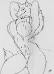  2012 anthro big_breasts bikini black_and_white breasts canid canine canis clothed clothing digital_media_(artwork) female hands_behind_head hi_res lips mammal monochrome navel sketch skimpy sling_bikini solo swimwear thick_bottom_lip tight_clothing walter_sache wolf 