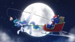  16:9 2019 anticularpony cake christmas clothing costume duo equid female feral flying food friendship_is_magic full_moon hair hi_res holidays horn mammal moon multicolored_hair my_little_pony night outside princess_celestia_(mlp) princess_luna_(mlp) sibling sister sisters sled winged_unicorn wings 
