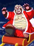  2019 anthro asian_clothing belly brown_body brown_fur bulge canid canine christmas clothing east_asian_clothing fundoshi fur goemon_(tas) holidays humanoid_hands japanese_clothing male mammal moobs navel night outside overweight overweight_male raccoon_dog santa_claus solo tanuki tokyo_afterschool_summoners underwear usikuma6 video_games 