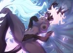  2019 5_fingers acino_(artist) anthro breasts canid canine chain claws collaboration cotopes digital_media_(artwork) female fingers fur glowing glowing_hair hair horn mammal masturbation nipple_grab nipples nude pussy simple_background solo vaginal 