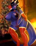  &lt;3 2019 5_fingers absurd_res anthro areola bedroom big_breasts breasts christmas clothing curvy_figure dragon female fingers hi_res holidays legwear overweight rayka thigh_highs voluptuous 