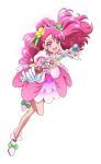  1girl :d artist_request bare_legs blush bow choker cure_grace dress earrings flower full_body gloves green_bow hair_bun hair_flower hair_ornament hanadera_nodoka healin&#039;_good_precure holding holding_wand jewelry long_hair looking_at_viewer magical_girl official_art open_mouth pink_dress pink_eyes pink_hair pink_neckwear precure puffy_sleeves shoe_bow shoes smile solo wand white_footwear white_gloves 
