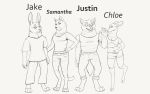  2018 2_toes 4_toes 5_fingers anthro arm_grab armorine athletic barefoot bedroom_eyes biped black_and_white blep bottomwear breasts canid canine canis cervid cheek_tuft chloe_(armorine) claws clothed clothing cougar eye_contact eyebrows facial_tuft fangs felid feline female fingers fluffy fluffy_tail front_view full-length_portrait fur group half-closed_eyes hand_on_hip hooves jake_(armorine) justin_(armorine) lagomorph leporid line_art long_tail looking_at_another male mammal model_sheet monochrome narrowed_eyes neck_tuft nipples one_leg_up open_mouth open_smile pants portrait rabbit raised_leg samantha_(armorine) seductive shirt simple_background sketch smile standing suggestive teeth text toes tongue tongue_out topwear tuft white_background wolf 