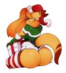  anthro big_butt butt christmas clothing female hat headgear headwear hi_res holidays kangaroo legwear looking_at_viewer looking_back macropod mammal marsupial santa_hat simple_background solo spirale spirale_(character) thigh_highs white_background 