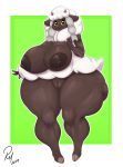  2019 absurd_res anthro areola big_breasts big_butt biped border bovid breasts butt caprine dark_skin digital_media_(artwork) female front_view hi_res hooves horn huge_breasts huge_butt huge_hips looking_at_viewer mammal nintendo nipples pok&eacute;mon pok&eacute;mon_(species) pok&eacute;morph pussy redmoon83 smile solo thick_thighs video_games white_border wide_hips wooloo 