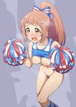  1girl 5boys absurdres areolae bare_shoulders blush bow breasts brown_hair cheerleader flying_sweatdrops hair_bow highres idolmaster idolmaster_cinderella_girls kneehighs leaning_forward long_hair medium_breasts multiple_boys multiple_penises navel no_bra nose_blush open_mouth penis pom_poms ponytail pubic_hair puffy_nipples shadow shirt shirt_lift skirt_around_ankles sleeveless sleeveless_shirt solo_focus sweat very_long_hair wakabayashi_tomoka wasabi_(wasalongt) wavy_eyebrows yellow_eyes 