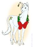  ambiguous_gender bow brown_eyes christmas cybercorn_entropic equid facial_hair feral fur goatee hair holidays holly_(plant) horn mammal mistletoe plant solo unicorn white_body white_fur white_hair wreath 