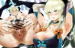  1girl anus areolae armpits braid breasts censored fate/grand_order fate_(series) hero_neisan highres large_breasts light_blue_eyes morgan_le_fay_(fate) nipples platinum_blonde_hair pubic_hair pussy pussy_juice solo_focus spread_pussy steaming_body 
