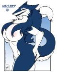  2012 absurd_res alpha_channel anthro big_breasts blue_body blue_fur breasts butt chest_tuft digital_media_(artwork) female fur hi_res lips mammal nails navel nude pose sergal side_boob smile solo thick_bottom_lip tuft vallery walter_sache 