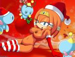  armwear big_breasts blue_eyes breasts chao_(sonic) christmas clothing echidna elbow_gloves eyelashes fur gloves handwear hi_res holidays holly_(plant) legwear mammal monotreme navel orange_body orange_fur panties plant sonic_adventure sonic_the_hedgehog_(series) the_knight thigh_highs tikal_the_echidna underwear 