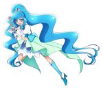  1girl artist_request blue_eyes blue_footwear blue_hair blue_skirt blue_vest boots cure_fontaine full_body gloves hair_ornament healin&#039;_good_precure holding holding_wand knee_boots long_hair looking_at_viewer magical_girl official_art open_mouth ponytail precure puffy_sleeves sawaizumi_chiyu shiny shiny_hair skirt smile solo twintails vest wand white_gloves 