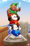  2019 absurd_res anthro black_body black_fur brown_body brown_fur cartoon_network clothing detailed_background fur giant_panda grizzly_(wbb) group hat headgear headwear hi_res ice_bear kamui_shirow mammal melee_weapon nintendo panda_(wbb) polar_bear shirt sword the_legend_of_zelda topwear ursid ursine video_games we_bare_bears weapon white_body white_fur 