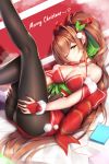  christmas cleavage doki_doki_literature_club! monika_(doki_doki_literature_club!) pantsu pantyhose skirt_lift tsukimaru 
