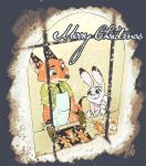 2019 ambiguous_gender anthro apron arm_tuft brown_ears buckteeth canid canine cheek_tuft christmas clothed clothing dipstick_ears dipstick_tail disney duo elbow_tufts english_text facial_tuft fox gingerbread gloves_(marking) green_eyes holding_object holidays inner_ear_fluff inside judy_hopps lagomorph leporid mammal markings multicolored_ears multicolored_tail necktie nick_wilde oven_mitts purple_eyes rabbit red_fox robertfiddler signature smile snow snowing teeth text tuft window zootopia 