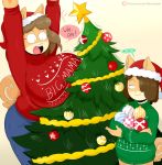  ... 2019 anthro big_breasts blue_eyes bottomwear breasts brown_hair canid canine canis christmas christmas_tree clothed clothing dialogue domestic_dog duo english_text female fully_clothed hair hair_over_eye half-closed_eyes hat headgear headwear hi_res holding_object holidays huge_breasts jeans jinu june_(jinu) male mammal mother mother_and_child mother_and_son narrowed_eyes one_eye_obstructed open_mouth ornaments pants parent parent_and_child patreon santa_hat shiba_inu short_hair skylar_(jinu) son speech_bubble spitz sweater teeth text tooth_gap topwear tree url wide_eyed 