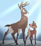  absurd_res bambi_(film) brown_body brown_fur cervid cub disney father father_and_child father_and_son fur green_eyes hi_res looking_back male mammal namygaga parent parent_and_child rapaz_(oc) ronno smile son yellow_eyes young 