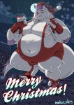  2019 absurd_res behemoth_(housamo) belly christmas clothed clothing fur hi_res holidays horn male mangolynx monster musclegut navel nipples overweight overweight_male shirt skimpy solo tank_top themangolynx tokyo_afterschool_summoners tongue topwear video_games white_body white_fur 