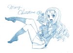  1girl :d bbb_(friskuser) bc_freedom_(emblem) bc_freedom_military_uniform cake cursive drill_hair emblem english_text food from_side girls_und_panzer holding_saucer jacket legs_up long_hair long_sleeves looking_at_viewer marie_(girls_und_panzer) merry_christmas military military_uniform miniskirt open_mouth pleated_skirt sitting skirt smile socks solo uniform 