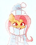  2019 blue_eyes clothing equid equine female fluttershy_(mlp) fluttershythekind friendship_is_magic hi_res horse mammal my_little_pony pony scarf smile solo sweater topwear winter_hat 
