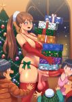  2boys 2girls :d ahoge artist_name bikini blush box breasts brown_hair censored child christmas christmas_tree condom condom_on_penis cum dated elbow_gloves futanari gift gift_box gloves green_eyes indoors kamiya_midori large_breasts long_hair looking_at_another mosaic_censoring multiple_boys multiple_girls open_mouth original penis ponytail red_bikini red_gloves red_legwear smile snow sweat swimsuit testicles thighhighs used_condom veins veiny_penis window zheng 