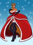  anthro anthrofied armwear blue_eyes breasts christmas cleavage clothed clothing dress elbow_gloves equid female gloves gown handwear help_desk_(oc) hi_res holidays horn mammal snowflake solo toughset unicorn 