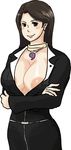  1girl ace_attorney areola_slip areolae artist_request ayasato_chihiro breasts brown_eyes brown_hair capcom cleavage crossed_arms female gyakuten_saiban huge_breasts magatama mia_fey saza solo 