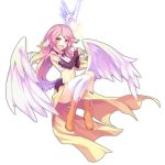  1girl angel_wings breasts bridal_gauntlets crop_top cross drooling feathered_wings gradient_eyes gradient_hair halo happy jibril_(no_game_no_life) large_breasts long_hair low_wings magic_circle midriff mismatched_legwear multicolored multicolored_eyes multicolored_hair navel neps-l no_game_no_life open_mouth orange_eyes pink_hair sideboob smile solo symbol-shaped_pupils transparent_background very_long_hair white_wings wing_ears wings yellow_eyes 