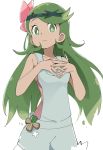  1girl dark_skin flower green_eyes green_hair hair_flower hair_ornament ixy long_hair looking_at_viewer mao_(pokemon) pokemon pokemon_(game) pokemon_sm solo 