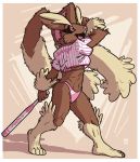  2019 absurd_res anthro black_sclera border breasts brown_body brown_fur buckteeth cheek_tuft clothing facial_tuft female fur fur_tuft hi_res holding_object looking_up lopunny megawolf77 multicolored_clothing nintendo open_mouth pink_clothing pink_eyes pink_nose pink_tongue pok&eacute;mon pok&eacute;mon_(species) shadow solo teeth tongue tuft two_tone_clothing video_games white_border white_clothing 
