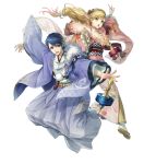  1boy 1girl alfonse_(fire_emblem) argon_(exys) bangs blonde_hair blue_eyes blue_hair fire_emblem fire_emblem_heroes floral_print full_body gradient gradient_hair green_eyes highres japanese_clothes kimono long_hair low-tied_long_hair multicolored_hair obi official_art pink_hair sandals sash sharena short_hair tabi tied_hair transparent_background wide_sleeves 