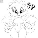  1:1 2019 anthro big_breasts breasts canid canine clothing crossgender digital_media_(artwork) female fox fur gloves hair handwear mammal miles_prower monochrome multi_tail nude simple_background smile solo sonic_the_hedgehog_(series) video_games white_background xylas 