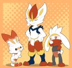  2019 anthro briefs cinderace clothing diaper fur furgonomics group hand_on_face hand_on_hip hi_res lagomorph leporid looking_at_another male mammal nintendo open_mouth pok&eacute;mon pok&eacute;mon_(species) rabbit raboot red_eyes scorbunny standing underwear video_games white_body white_fur xepher777 