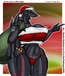 2019 abstract_background aircraft aircraft_humanoid airplane anthro bag bell big_breasts black_sclera border breasts christmas clothed clothing conditional_dnp costume english_text female gesture hat headgear headwear hi_res holding_object holidays huge_breasts jet living_aircraft living_machine machine midriff navel open_mouth open_smile outline panties pointing renthedragon santa_costume santa_hat shandra_(renthedragon) skimpy smile solo text underwear white_border white_outline wings yellow_eyes 