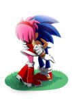  2013 accessory amy_rose anthro blue_body blue_fur boots clothing dress duo eulipotyphlan female footwear fur gloves grass handwear headband hedgehog kissing male male/female mammal pink_body pink_fur root8beat shoes simple_background sonic_the_hedgehog sonic_the_hedgehog_(series) white_background 