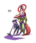 2017 anthro blizzard_entertainment canid canine clothed clothing cosplay crossover crossover_cosplay d.va_(overwatch) disney duo fox fully_clothed fur genji_(overwatch) grey_body grey_fur hi_res holding_object judy_hopps lagomorph leporid mammal nick_wilde orange_body orange_fur overwatch rabbit red_fox sign simple_background video_games white_background zootopia 杯具螺旋丸 